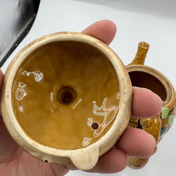 Majolica Pottery Occupied Japan Teapot Acorn Forest Squirrel Handle Ceramic - Picture 10 of 15